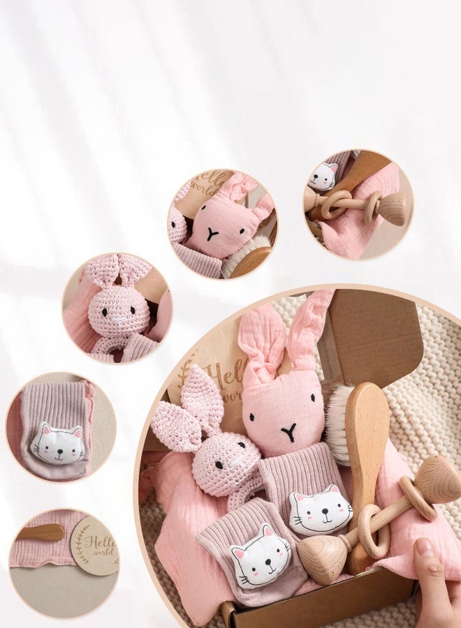 Hanayo Baby Gift Set 6 Pcs Set Baby Shower Gifts Unique Baby Gift Set Essentials Stuffs Baby Bath Toys with Rattles Bath Brush Newborn Baby Gift Set for Girls Boys(Pink) - Image 4
