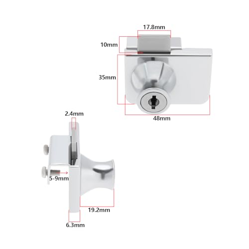 SING F LTD 1 Pack Zinc Alloy Double-Open Glass Showcase Lock Replacement Locks Without DrillingSafety Lock for 5mm -9mm Thick Glass Door (with 2 Keys) - Image 4