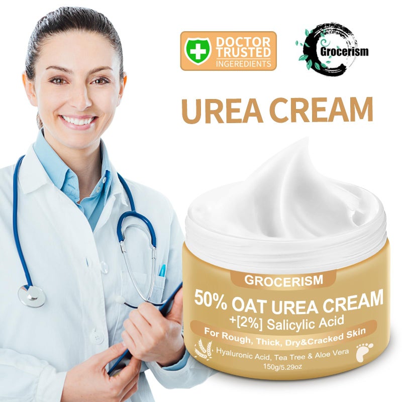 Grocerism Urea Cream 50 Percent for Feet Maximum Strength 5.29 oz with Oat and 2% Salicylic Acid, Foot & Hand Cream included Hyaluronic Acid, Tea Tree and Aloe Vera for Deep Moisturizing, Callus Removing - Image 3