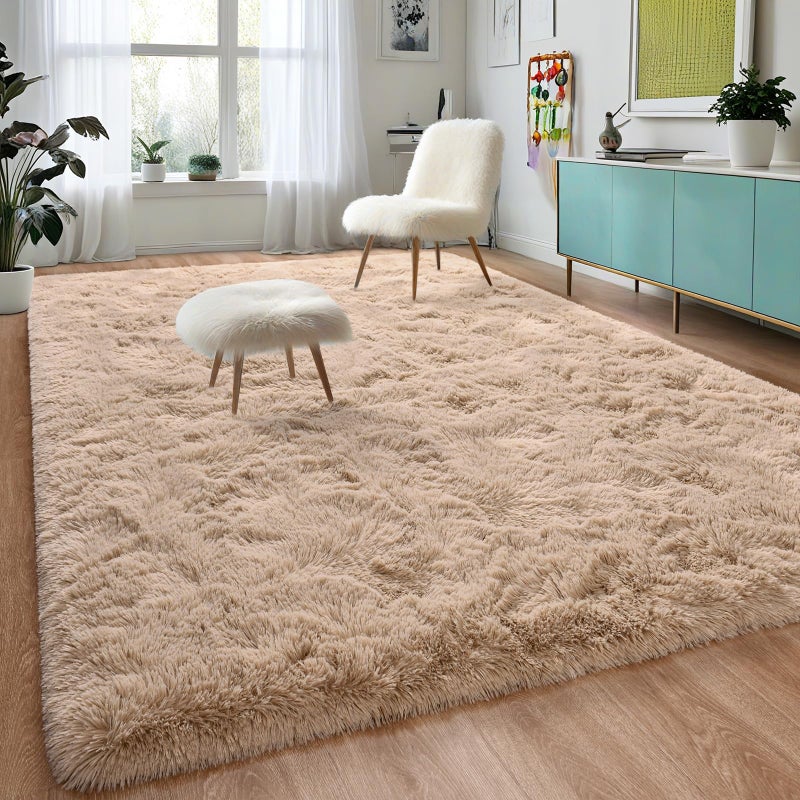 Dweike Super Super Super Shaggy Rugs Fluffy Carpets 3x5 Ft Beige منطقة سجادة لغرفة المعيشة غرفة نوم فتيات الأطفال غرفة الحضانة ديكور المنزل غير القابل للانزلاق. - Image 2