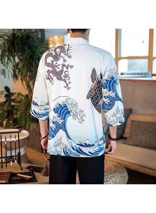 Unisex Yukata Shirt with Ukiyo-e Print Wave and Koi White - pzsku/Z4F89639A8C933D1B66EEZ/45/_/1734108793/88b31b2b-9535-4d00-92c7-21db44ef7f2d