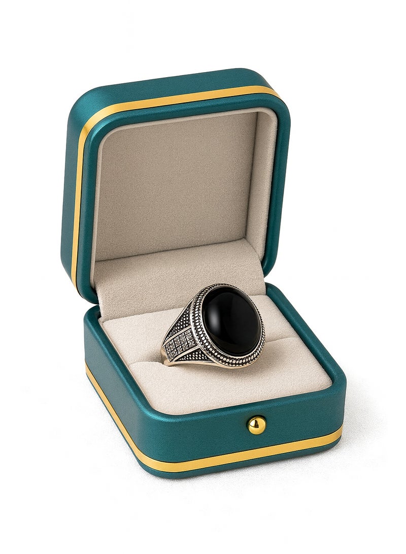 KGL BROSISS خاتم رجالي من الفضة الإسترلينية عيار 925 بلمسة نهائية سوداء لامعة – تصميم عتيق مصنوع يدويًا من الفضة الصلبة، هدية فاخرة للرجال - Image 1