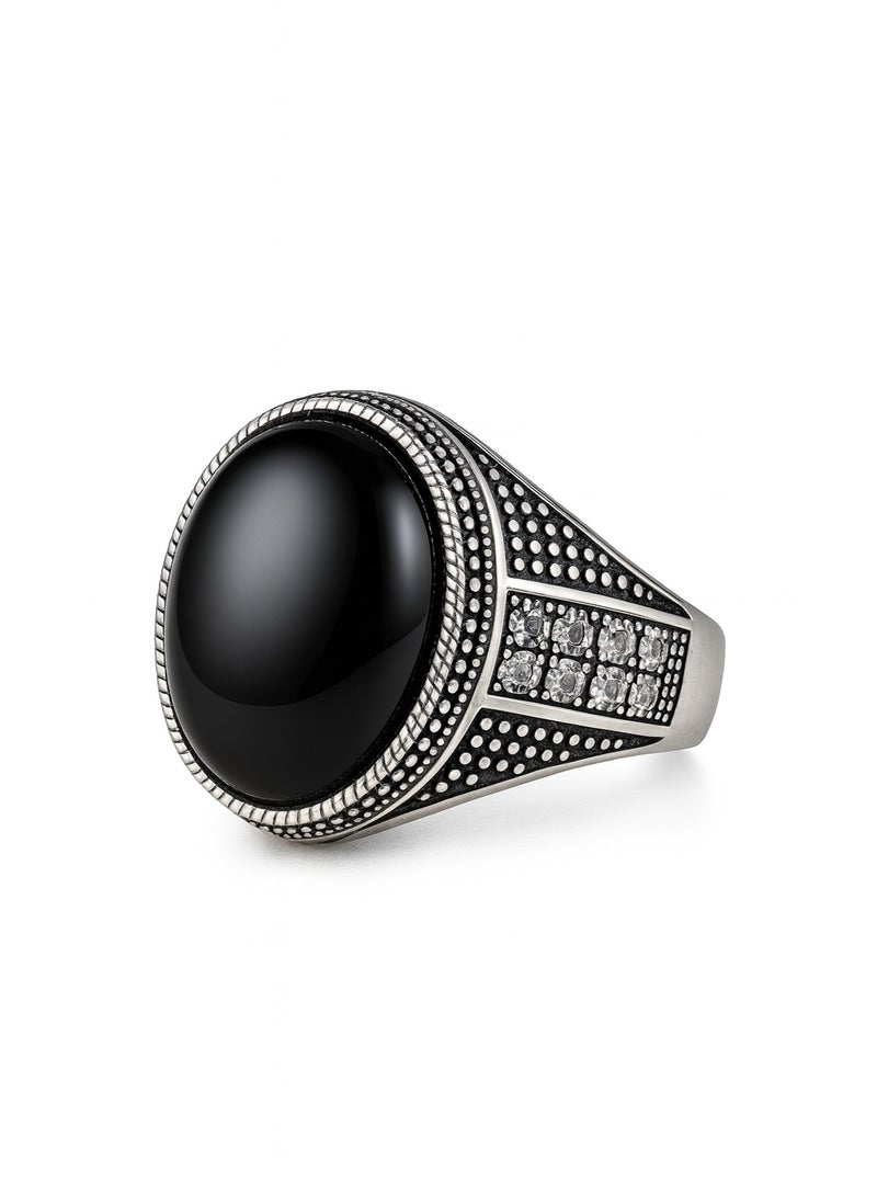 KGL BROSISS خاتم رجالي من الفضة الإسترلينية عيار 925 بلمسة نهائية سوداء لامعة – تصميم عتيق مصنوع يدويًا من الفضة الصلبة، هدية فاخرة للرجال - Image 3