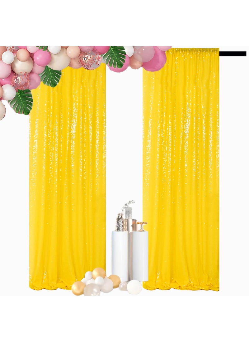 DUOBAO DUOBAO 2FTx8FT Sequin Curtains 2 Panels Yellow Sequin Photography Backdrop for Prom Party Payette Sequin Curtain 8Ft Sequin Shower Curtain Home Decor Wedding Backdrop Curtains 2FTx8FT Yellow 