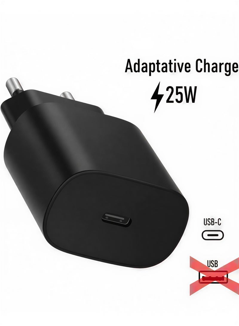 شاحن USB-C بقوة 25 واط وكابل من النوع C إلى النوع C بطول 1 متر - شحن سريع بتقنية PD، متوافق مع أجهزة سامسونج وغيرها من أجهزة USB-C (أسود) - Image 2