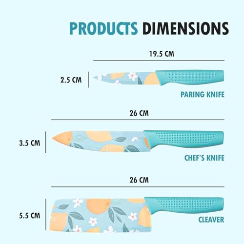 HOME SKILL® Knife Set for Kitchen Professional 3 Pieces High Carbon Stainless Steel Colour Printed Coated Chef Knife I Utility Knife I Kitchen Knives with Ergonomic Handle-Blue - Image 3