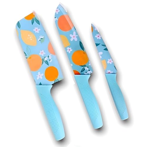 HOME SKILL® Knife Set for Kitchen Professional 3 Pieces High Carbon Stainless Steel Colour Printed Coated Chef Knife I Utility Knife I Kitchen Knives with Ergonomic Handle-Blue - Image 1