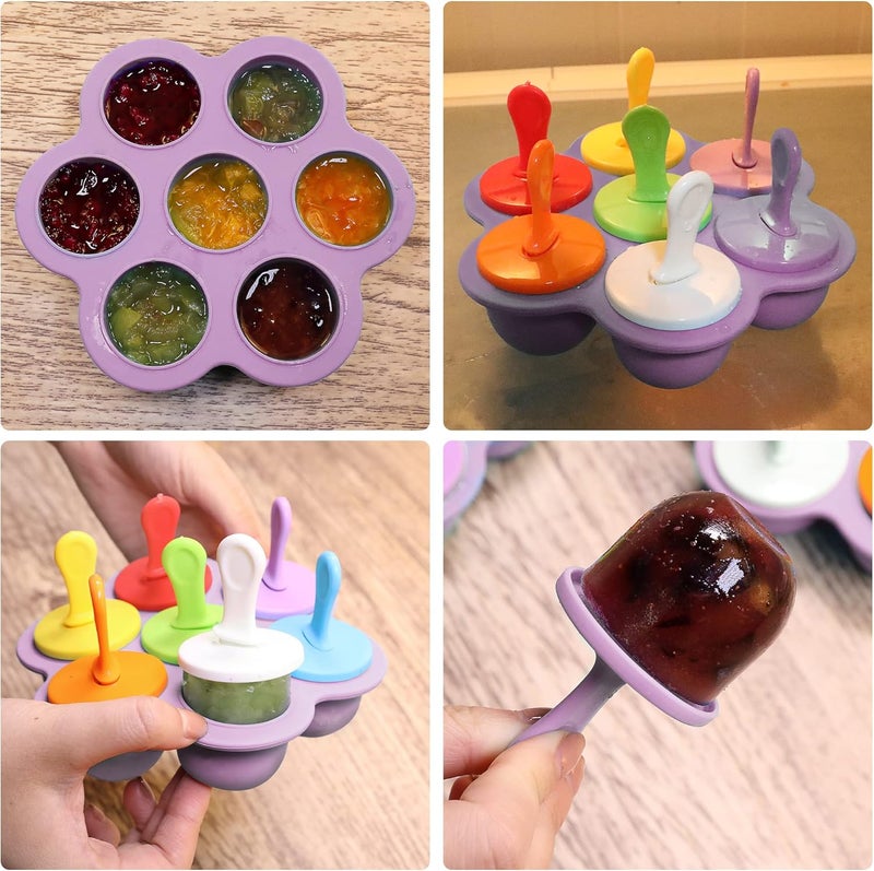 XoYoZo قوالب مصاصة السيليكون 7 تجويف DIY مع عصي ملونة لقوالب الآيس كريم المخزنة غير اللاصقة (بنفسجي) - Image 3
