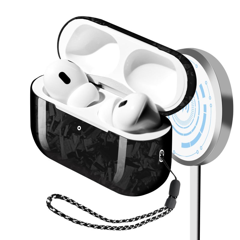 MONOCARBON Real Carbon Fiber Case for Airpods Pro 2nd Generation with LanyardAntiScratch Slim Protective Hard Cover for Airpods Pro 2 Compatible with Magsafe Wireless ChargingForged Glossy Black - Image 2