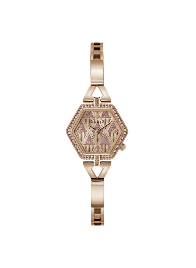 جس ساعة نسائية Guess GW0680L3 روز جولد – ستانلس ستيل بتصميم سداسي أنيق 28 مم مع كريستال - Image 1
