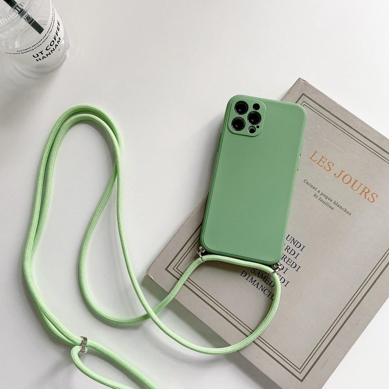 غطاء واقي بسيليكون لـ iPhone 13 باللون Matcha Green من السيليكون مع حماية من السقوط وحبل تعليق مع مقاوم للصدمات مع مقاوم للخدش للاستخدام الخارجي سهل الحمل للاستخدام الداخلي - Image 1