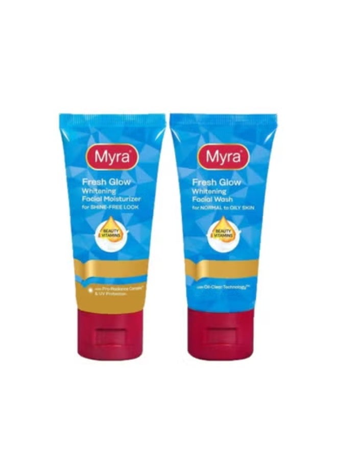 Cream Myra Fresh Glow Whitening Facial Wash Moisturizer 40ml 2 pcs