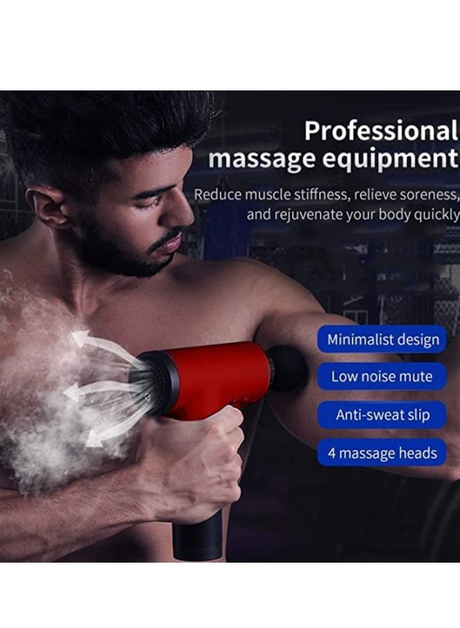 Massage Gun, Percussion Muscle Massager Deep Tissue Massage Gun for Pain Relief with 4 Massage Heads 6 Speed High-Intensity Vibration Super Quiet Cordless Handheld (RED) - Image 3