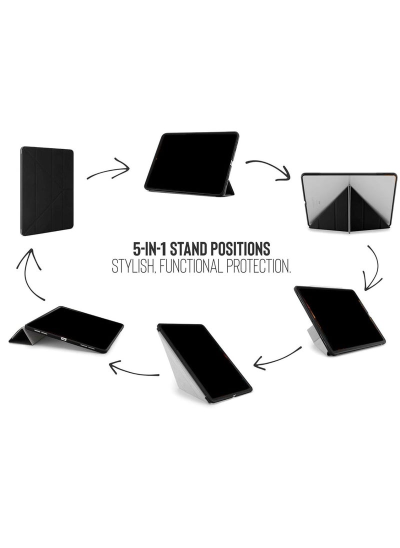 Techie - حافظة خلفية شفافة غير لامعة قابلة للطي من Smart Folio Flip Origami مع حامل قلم رصاص وغطاء وظيفة التنبيه/السكون التلقائي لجهاز Apple iPad Air 5 / Air 4، 10.9 بوصة الجيل الخامس/ الرابع 2022 2020 - أسود - Image 1