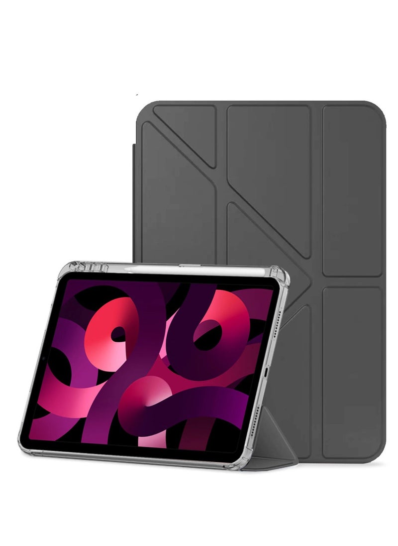 Techie - حافظة خلفية شفافة غير لامعة قابلة للطي من Smart Folio Flip Origami مع حامل قلم رصاص وغطاء وظيفة التنبيه/السكون التلقائي لجهاز Apple iPad Air 5 / Air 4، 10.9 بوصة الجيل الخامس/ الرابع 2022 2020 - أسود - Image 1
