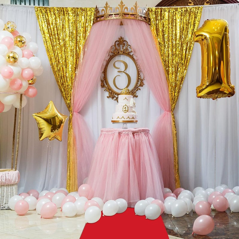 Tegeme Carpet Runner Aisle 2.6 x 30 Feet with Carpet Tape and 4 Pieces of 8.2 x 3.2 Feet Metal Tinsel Tassel Curtains for Halloween Birthday Wedding Party Decoration(Red) - Image 2