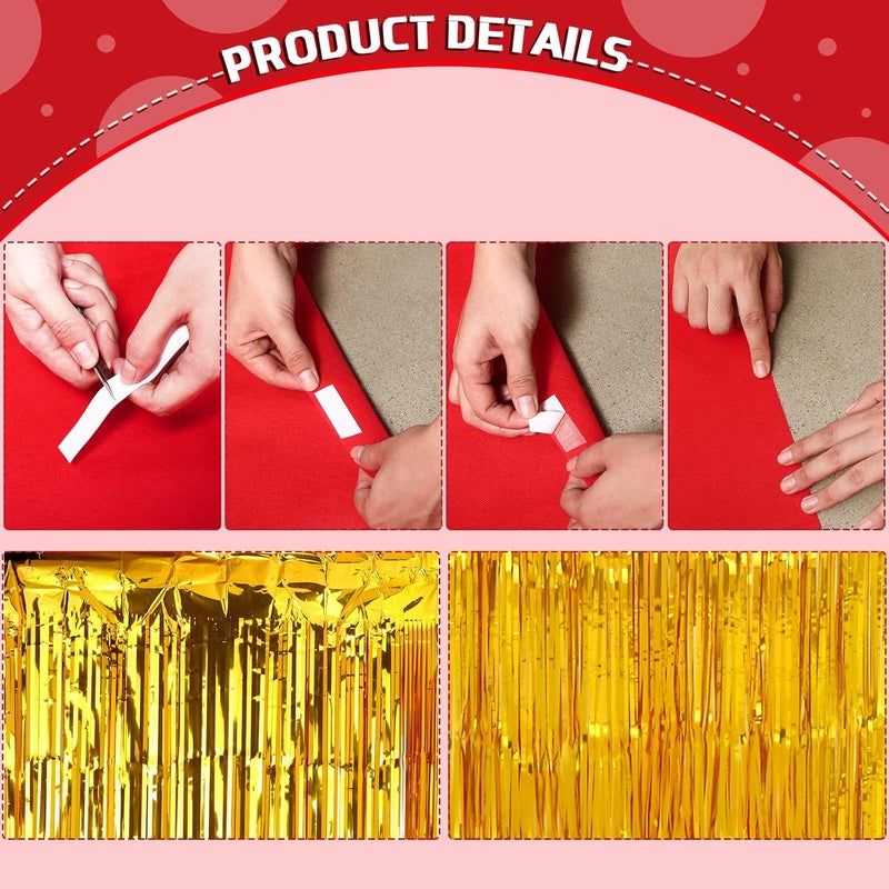 Tegeme Carpet Runner Aisle 2.6 x 30 Feet with Carpet Tape and 4 Pieces of 8.2 x 3.2 Feet Metal Tinsel Tassel Curtains for Halloween Birthday Wedding Party Decoration(Red) - Image 4