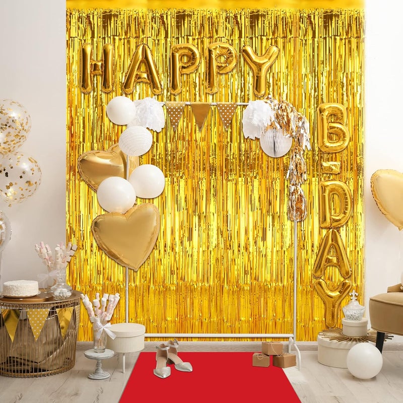 Tegeme Carpet Runner Aisle 2.6 x 30 Feet with Carpet Tape and 4 Pieces of 8.2 x 3.2 Feet Metal Tinsel Tassel Curtains for Halloween Birthday Wedding Party Decoration(Red) - Image 5