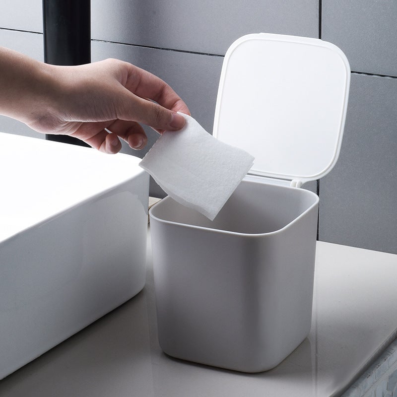 Desktop Trash Can Cute Small Flip Trash Can Desktop Mini Household Sundries Storage Bucket with Lid Simple(Grey) - Image 4
