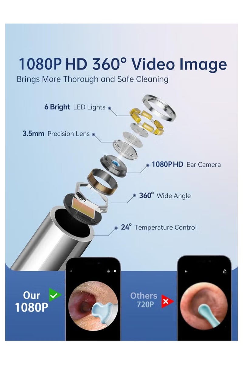 TIITAS Smart Ear Wax Removal Kit with 2000W HD Camera & LED Light | 9-in-1 Visual Ear Cleaner Otoscope for iPhone, Android | USB Rechargeable Ear Cleaning Tool with App Support - Image 2