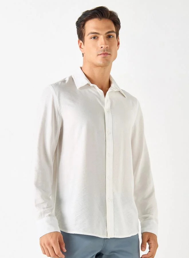 Regular Fit Textured Shirt with Button Closure and Long Sleeves