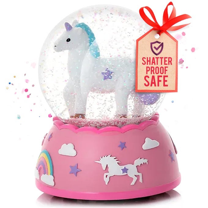 Shatterproof Unicorn Snow Globe for Girls Handpainted with Musical Melody Plastic Snow Globes for Kids Unbreakable Snow Globe Child Safe