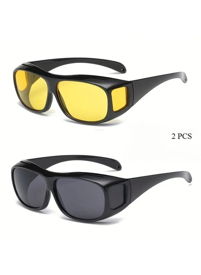 2 Pairs Black Yellow Polarized Cycling Glasses Outdoor Driving Wearable Sunglasses - Image 1