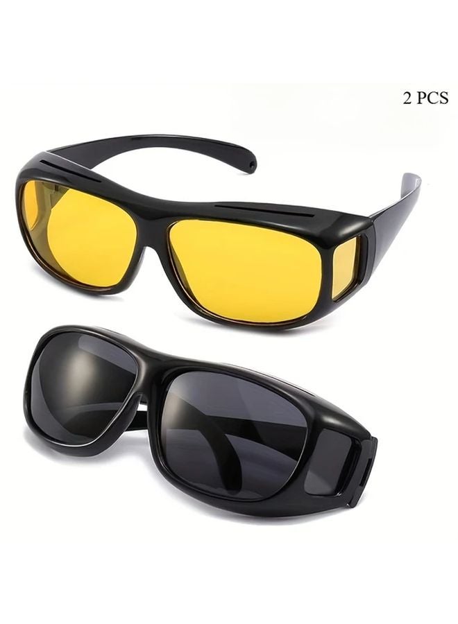2 Pairs Black Yellow Polarized Cycling Glasses Outdoor Driving Wearable Sunglasses - Image 2