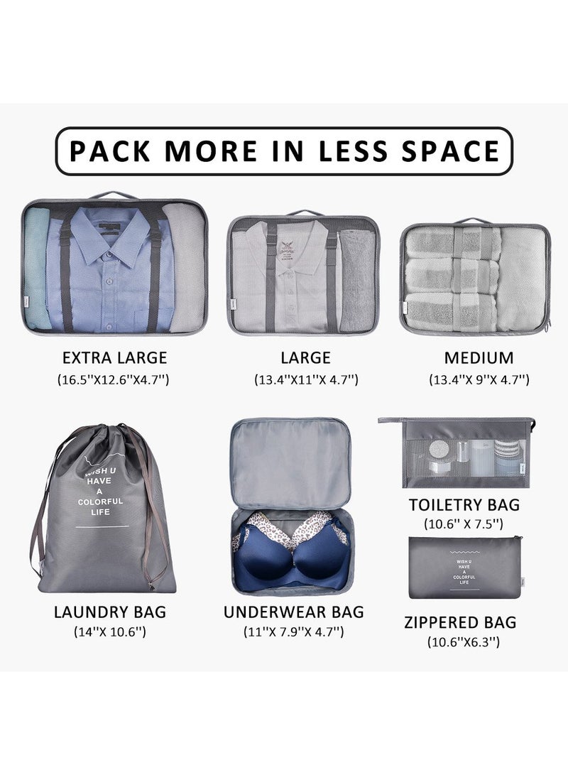 Arabest Travel Organizer - Set of 7 Portable Reusable Travel Luggage for Suitcase Organizer, Storage Bag, Compression Bag, Travel Bag with Zipper (Grey) - Image 2
