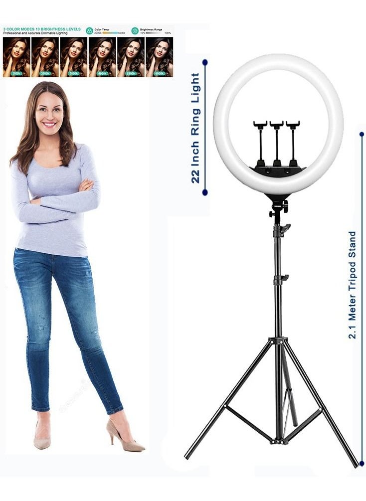DBLEW - 22-Inch Professional Dimmable Circle LED Studio Selfie Ring Light with 2.1 Meter Tripod Stand and Remote YouTube Video Shoot Compatible for iPhone and Android - Image 1