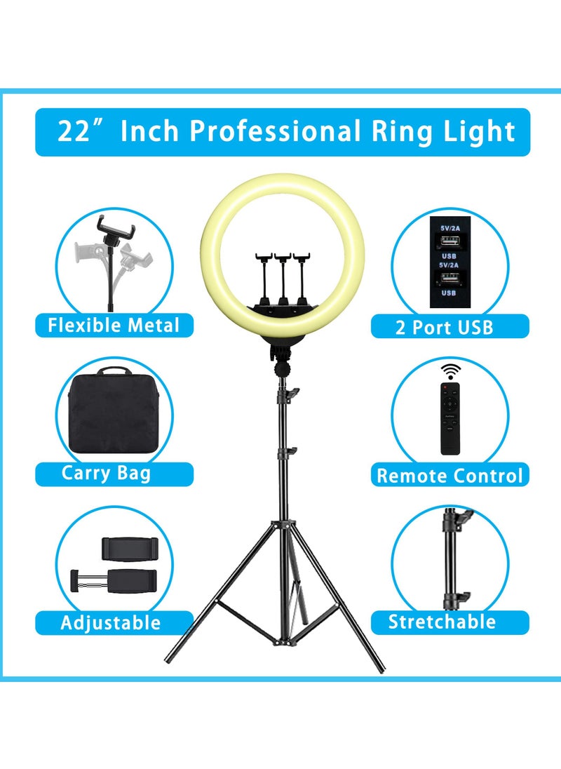 DBLEW - 22-Inch Professional Dimmable Circle LED Studio Selfie Ring Light with 2.1 Meter Tripod Stand and Remote YouTube Video Shoot Compatible for iPhone and Android - Image 1