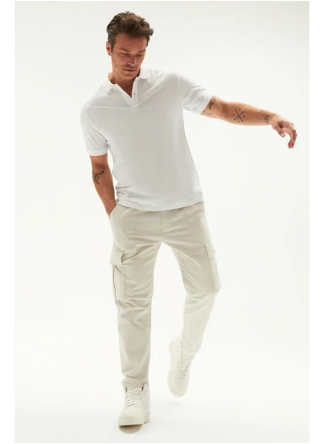 جون June Men Regular Fit 100% Cotton Basic Polo Neck Tshirt White