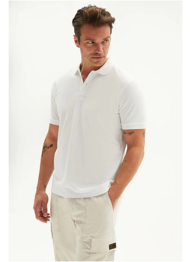 JUNE June Men Regular Fit 100% Cotton Basic Polo Neck Tshirt White