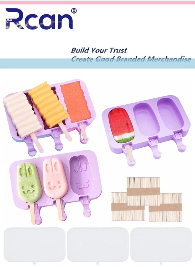 Rcan - 3 Set Silicone Popsicle Molds, Ice Pop Maker Molds with Lids and Sticks for Kids DIY Homemade Ice Cream, Cakesicles - Image 1