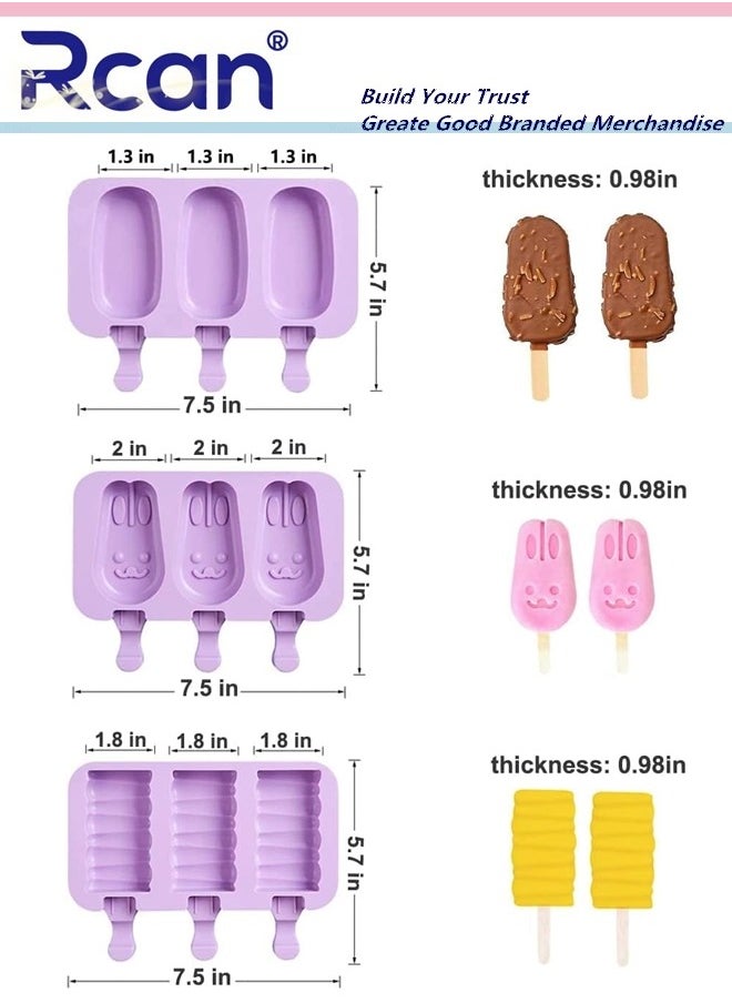 Rcan - 3 Set Silicone Popsicle Molds, Ice Pop Maker Molds with Lids and Sticks for Kids DIY Homemade Ice Cream, Cakesicles - Image 1
