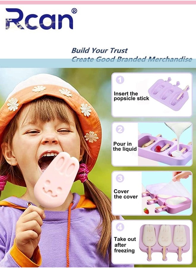 Rcan - 3 Set Silicone Popsicle Molds, Ice Pop Maker Molds with Lids and Sticks for Kids DIY Homemade Ice Cream, Cakesicles - Image 1