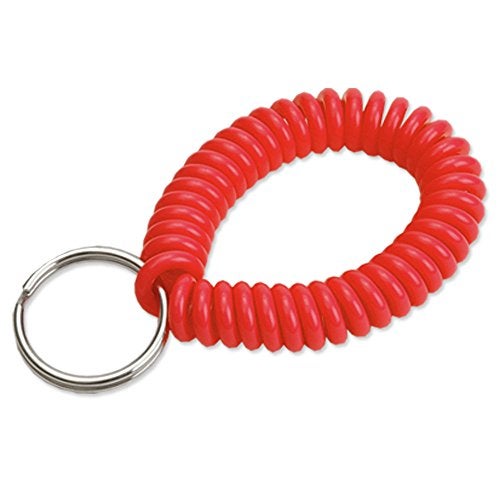 Lucky Line 2” Spiral Wrist Coil with Steel Key Ring, Flexible Wrist Band Key Chain Bracelet, Stretches to 12”, Red, 1 PK (410701) - Image 1