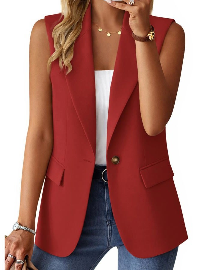 Mina Self 2025 Winter Women's Sleeveless Vest Blazer - Fully Lined Warm Fashion Casual Work Office Outerwear with Pockets, 1-red, XL - Image 1