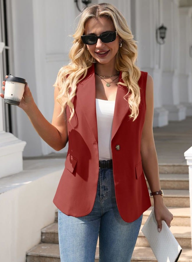 Mina Self 2025 Winter Women's Sleeveless Vest Blazer - Fully Lined Warm Fashion Casual Work Office Outerwear with Pockets, 1-red, XL - Image 2