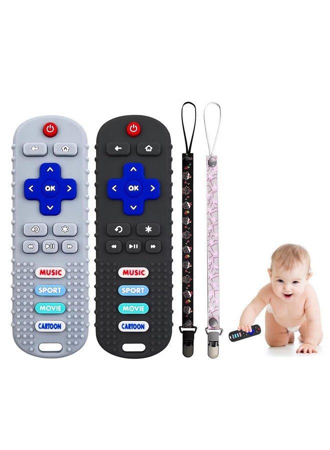 SOLIFEGOBLE لعبة عضاضة تحكم عن بُعد للأطفال 2-pack للأطفال من 6-36 شهرًا، ألعاب عضاضة سيليكون للأطفال الأولاد والبنات (أسود + رمادي) - Image 1