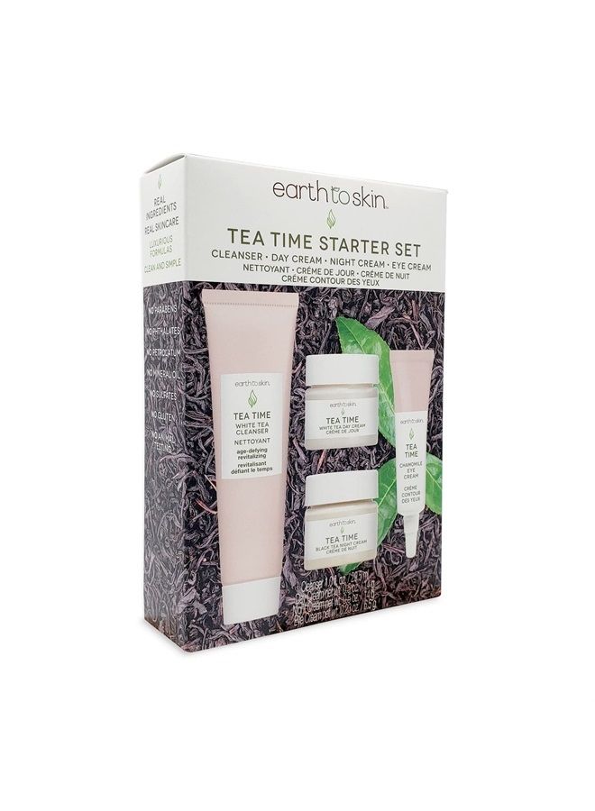 earth to skin Tea Time Starter Set: White Tea Cleanser (1.0 Fl Oz), White Tea Day Cream (0.5 Fl Oz), Black Tea Night Cream (0.5 Fl Oz), Chamomile Eye Cream (0.23 Fl Oz) - Image 2