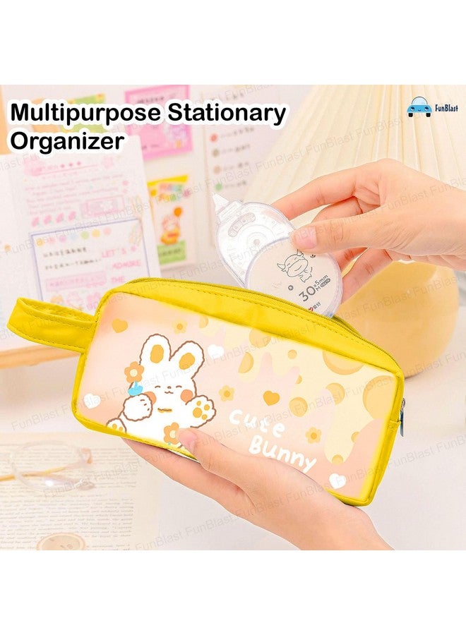 فنبلاست حقيبة أقلام رصاص FunBlast اللطيفة من مادة PVC - حقيبة أقلام رصاص شفافة مزودة بسحاب للإغلاق، حقيبة أدوات مكياج محمولة، حقيبة قرطاسية لطيفة للطلاب والفتيات والبالغين والمكاتب (أصفر) - Image 4