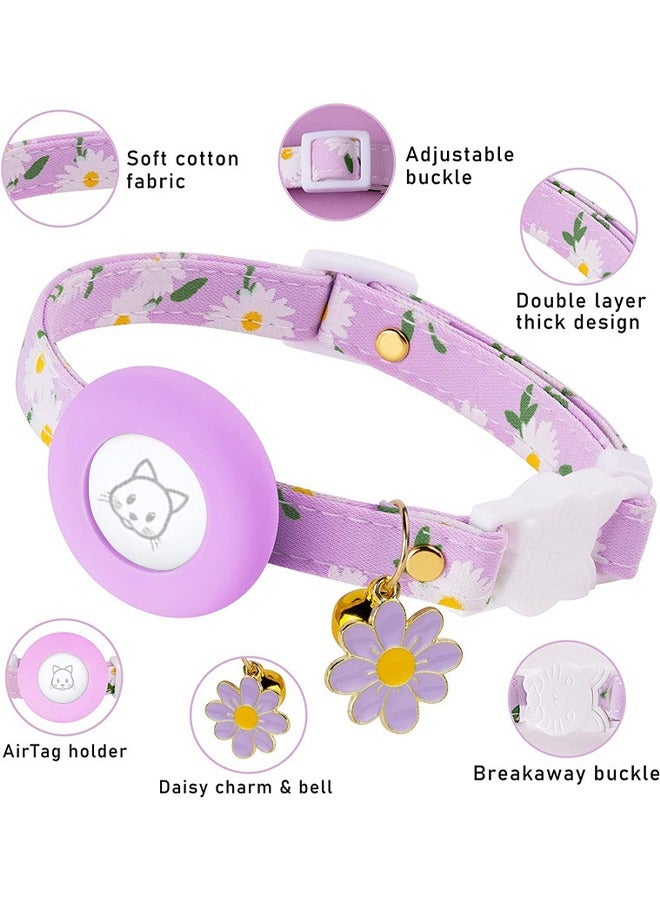 GUDOO قلادة قطة لآيرتاغ، قلادة قطة للقطط الصغيرة مع حامل سيليكون لآيرتاغ، جرس وسحر زهرة للقطط الإناث والذكور والكلاب الصغيرة، لونها أرجواني. - Image 2