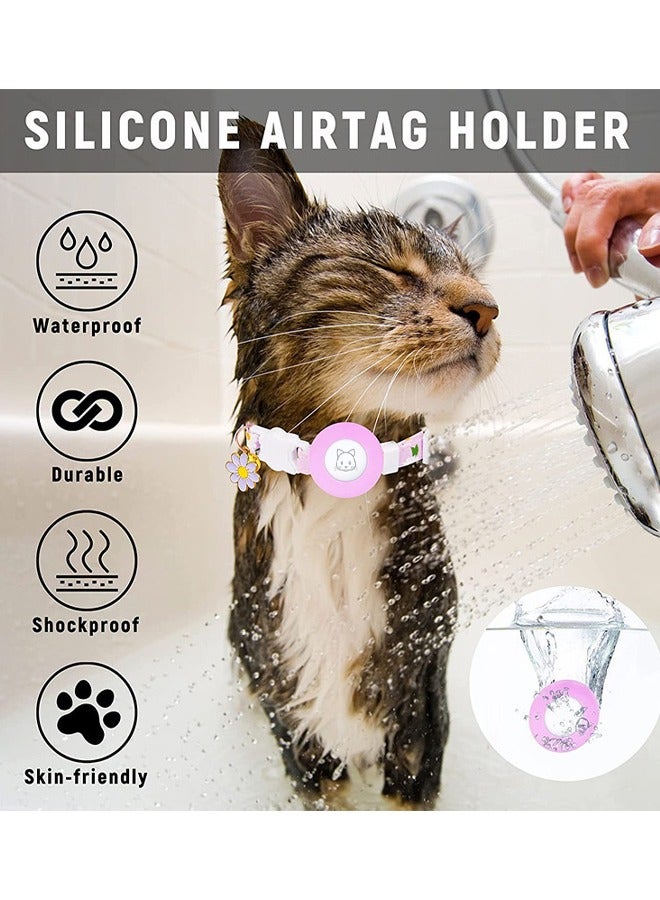 GUDOO قلادة قطة لآيرتاغ، قلادة قطة للقطط الصغيرة مع حامل سيليكون لآيرتاغ، جرس وسحر زهرة للقطط الإناث والذكور والكلاب الصغيرة، لونها أرجواني. - Image 5