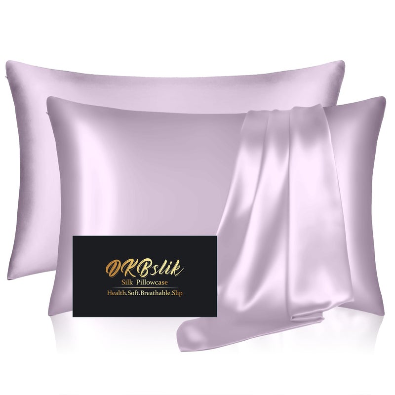 DKBslik Silk Pillowcase 2 Pack  Mulberry Silk Pillow Cases Queen Size Set of 2  Anti Acne Silk Pillowcase for Hair and Skin  Natural Silk Satin Pillowcases Gifts for Women Men 2 Pack with Zipper  Lavender - Image 1