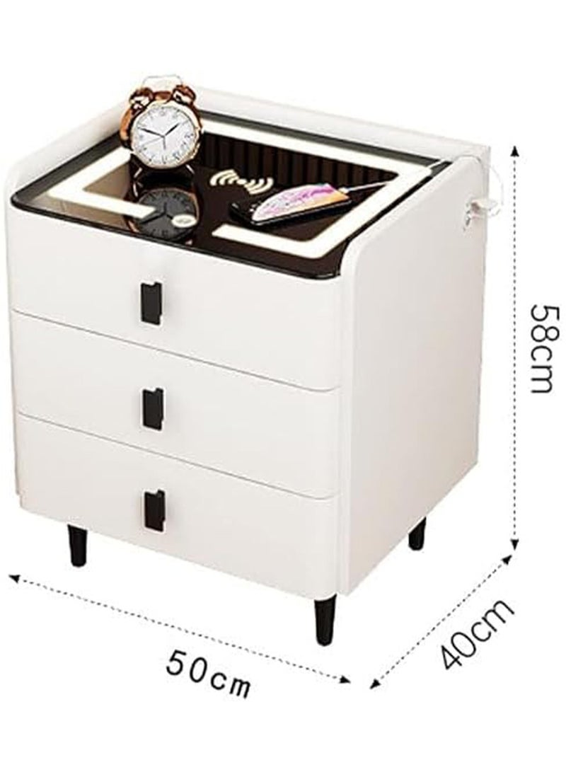 مونوج طاولة جانبية ذكية مع 3 أدراج وإضاءة LED قابلة للتعديل وطاولة بجانب السرير لغرفة النوم وغرفة المعيشة وسطح طاولة من الزجاج المقسّى - Image 2