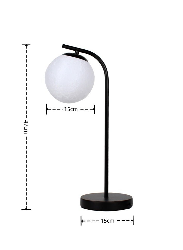 Modern Bedside Table Lamp, White Glass Ball Table Lamp, Moon Shaped Table Lamp Reading Lamp, Suitable for Bedroom Office Hotel (Black) - Image 4