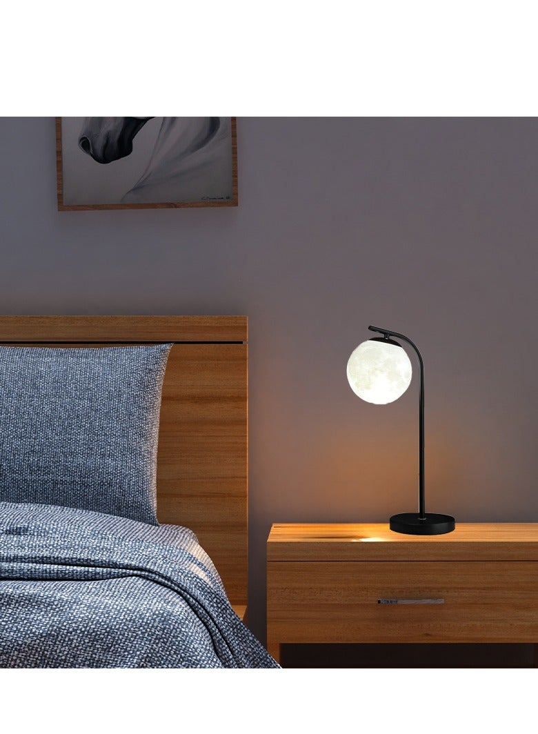 Modern Bedside Table Lamp, White Glass Ball Table Lamp, Moon Shaped Table Lamp Reading Lamp, Suitable for Bedroom Office Hotel (Black) - Image 2