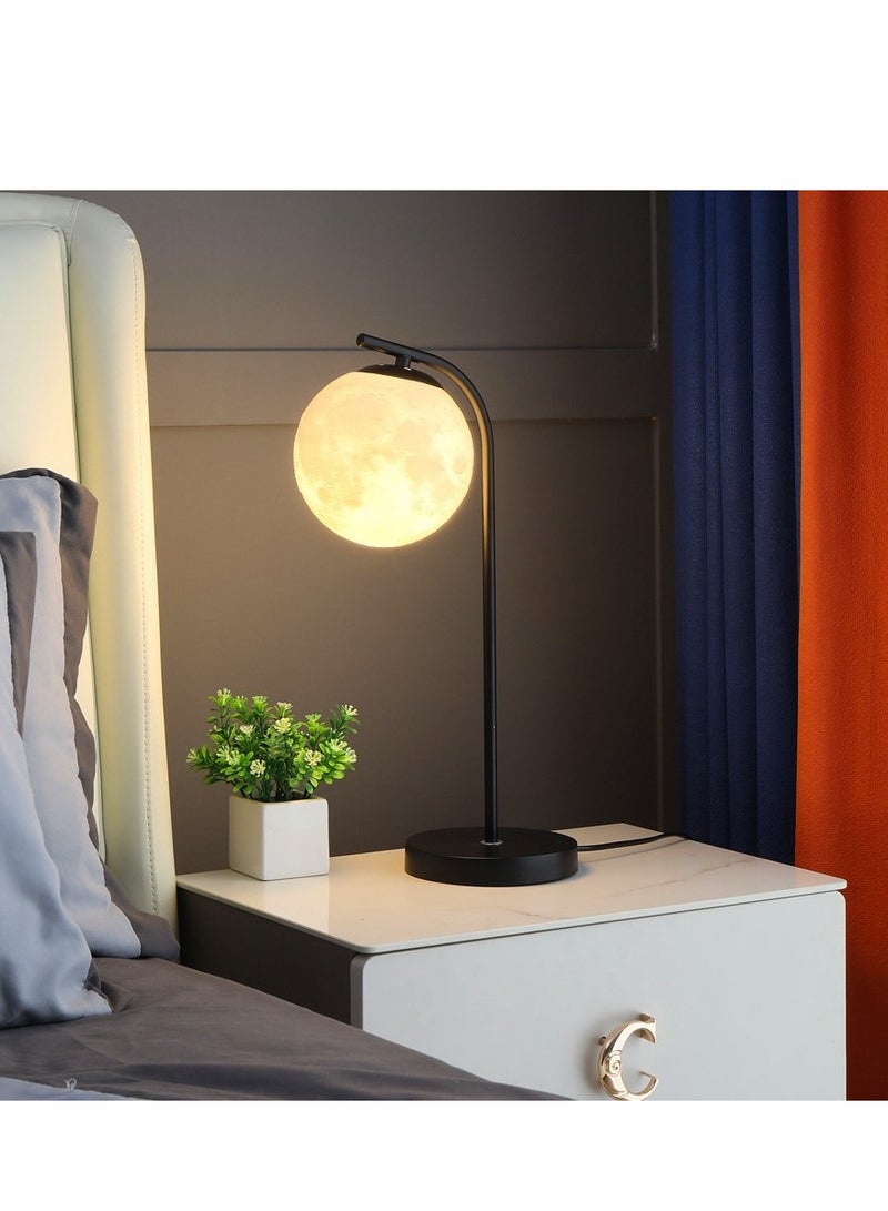 Modern Bedside Table Lamp, White Glass Ball Table Lamp, Moon Shaped Table Lamp Reading Lamp, Suitable for Bedroom Office Hotel (Black) - Image 1