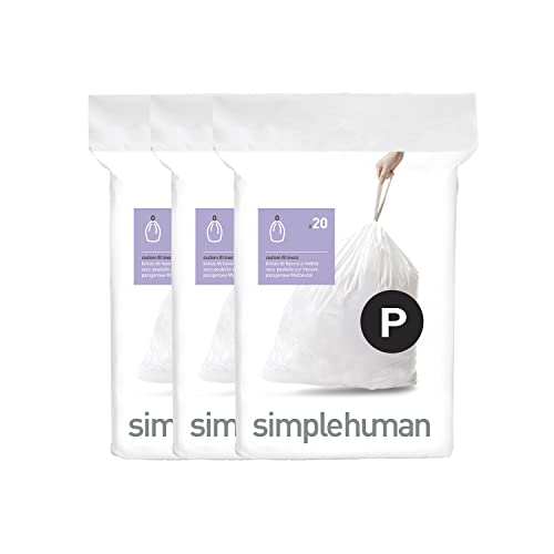 simplehuman Code P 60 Count, Dispenser Pack Custom Fit Liners, Drawstring Trash Bags, 50-60 Liter / 13-16 Gallon, White - Image 1